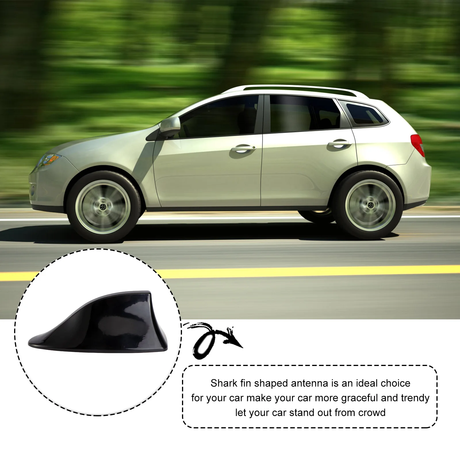 

Waterproof Universal Car Radio Antenna Shark Fin Roof Decorative Antenna with FM/ Function (Black)