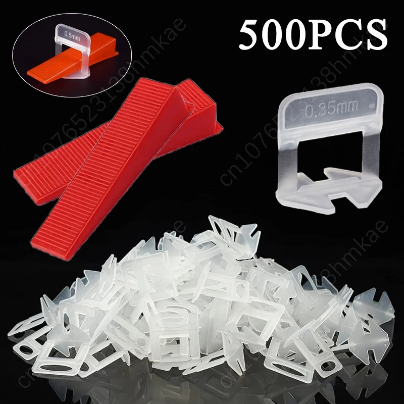 500PCS Tile Leveling System 0.35mm 0.5mm Leveler Base Tile Leveling Toolkit Tile Leveling Shims Clamps Wedges Construction Tools