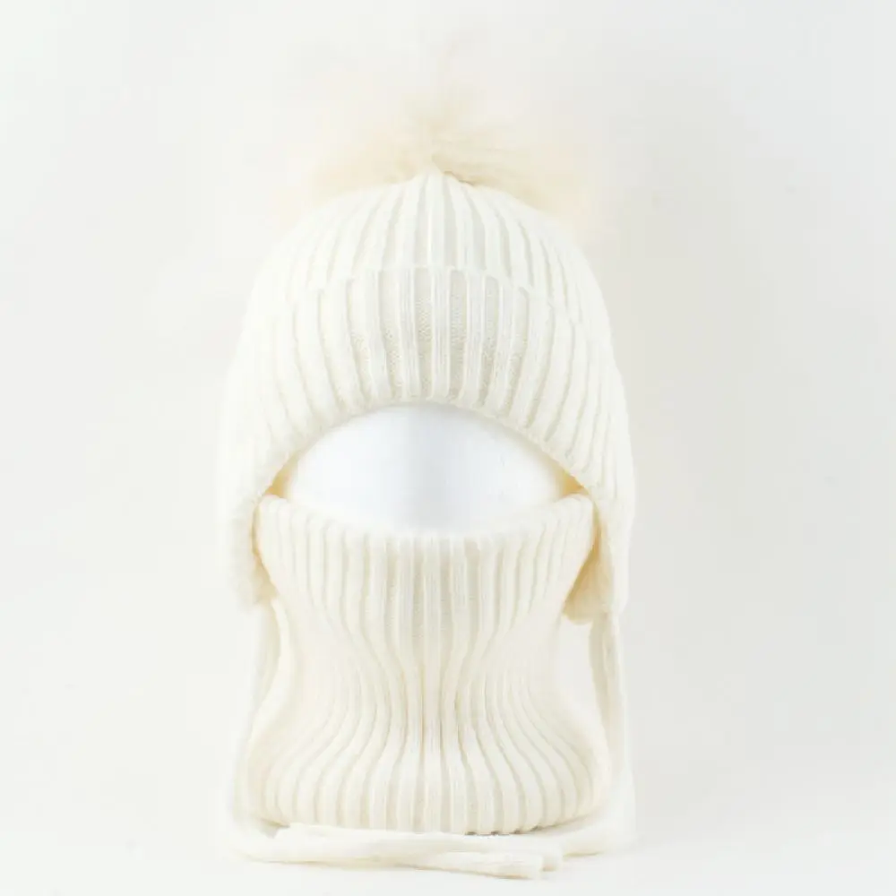 childrens-winter-warm-knitted-beanie-set-real-pom-pom-hat-scarf-thick-soft-plush-lined-outdoor-gift-for-danchaofan