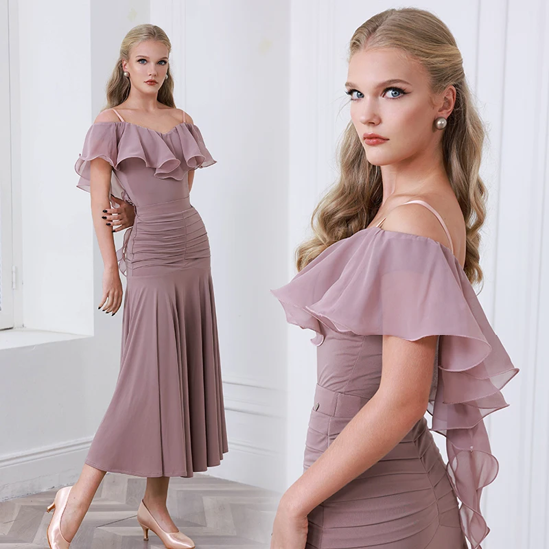Robe de danse de salon pour femmes, vêtements de spectacle de danse sociale Standard, robe de compétition de valse, jupe justaucorps d'entraînement 2433