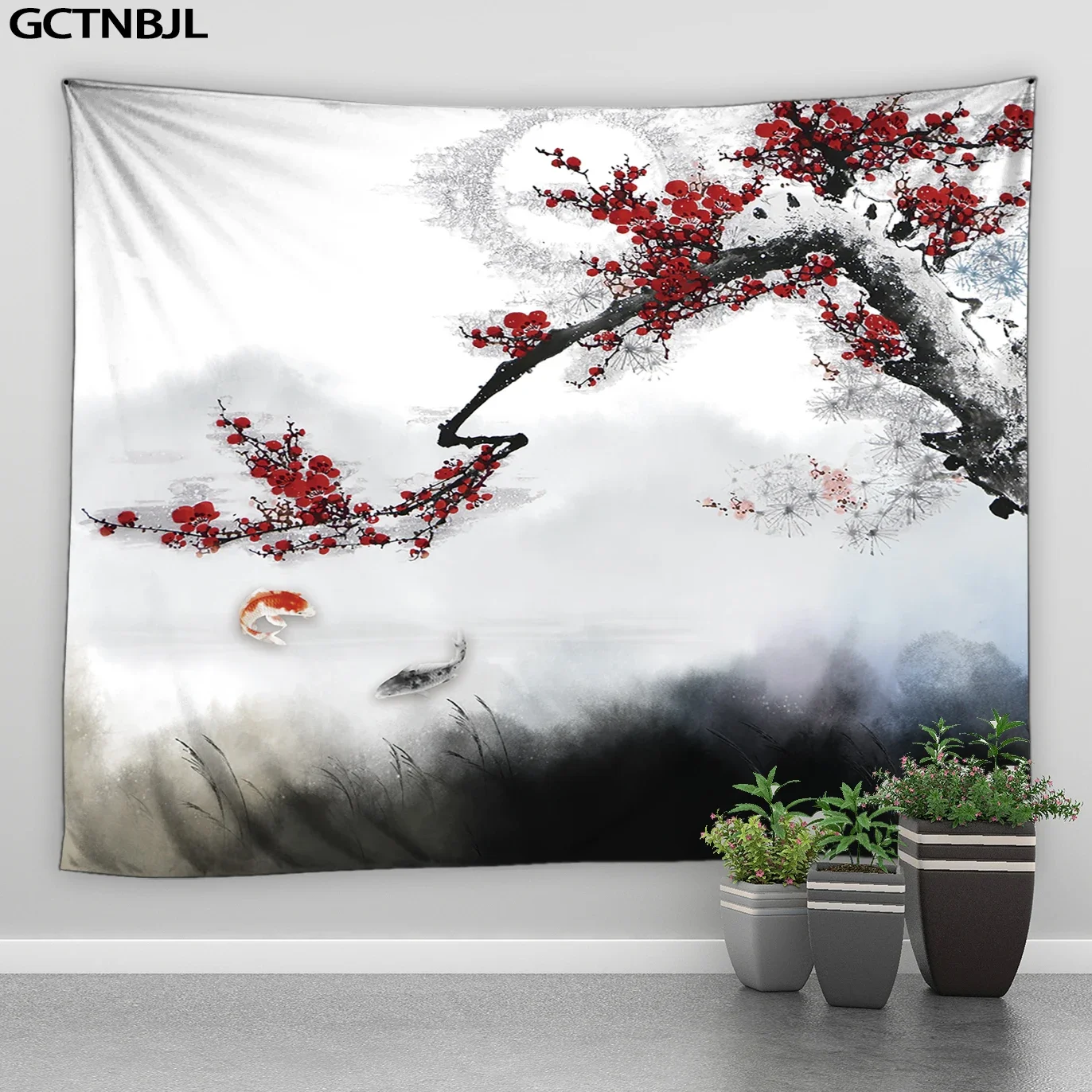 Large Tapestry Japanese Cherry Blossoms Wall Hanging Fabric Mural Background Cloth Wall Rugs Towel Beach Blanket Dorm Home Decor