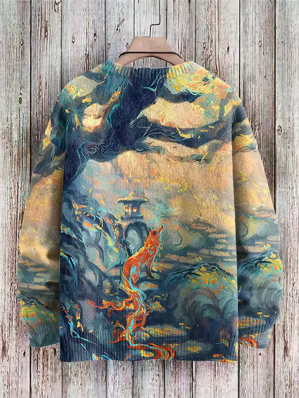 Retro Japanese Style Painting Cat Art Casual Print Knit Pullover Sweater Women For Men Sweater - Image 11
