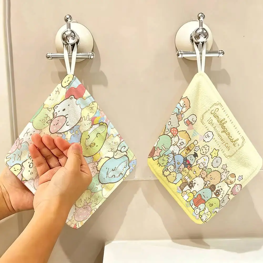 Cartoon Sumikko Gurashi Hanging Kitchen Towel, Polyester Cotton Fabric, Absorbent Hand Wiping Towel for Home Dormitory