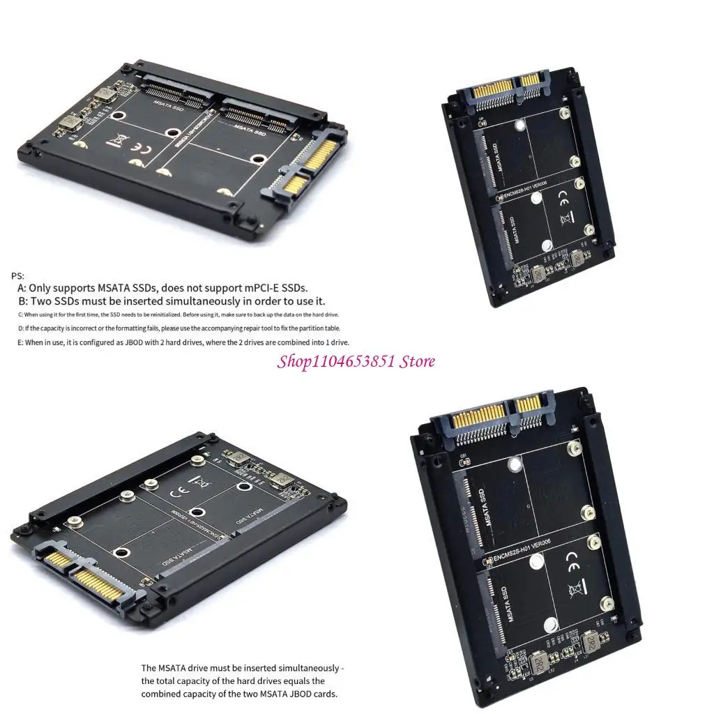 6Gbps Double mSATA to SATA3.0 Convertor Adapter Card Computer Card Socket Enclosure for Computer Accessories