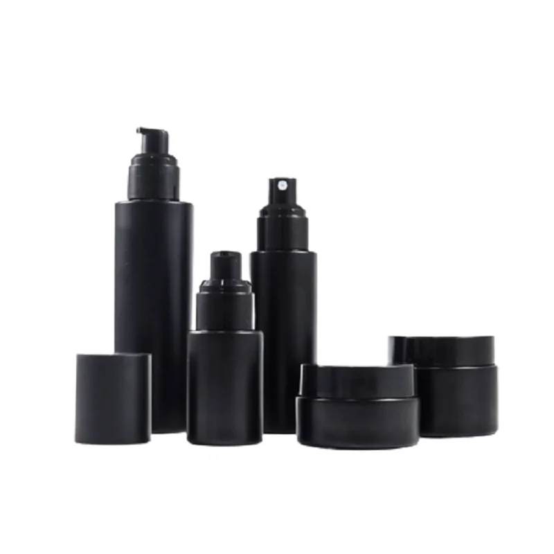 

Lotion Pump Bottle Matte Black 30/50G 30/60/100ml Glass Cream Jar Flat Shoulder Soap Dispenser Perfume Mist Spray Bottles 10pcs