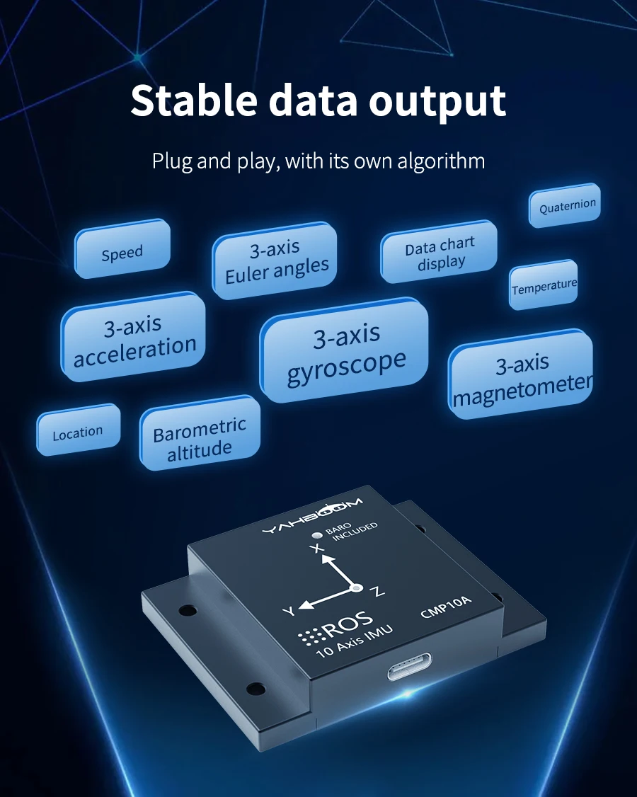 Yahboom 10-Achsen-ARHS-Sensormodul mit Beschleunigungsmesser, Gyroskop, Magnetometer, Luftdruckmessgerät für ROS, Roboter, RaspebrryPi Jetson – Detail 20