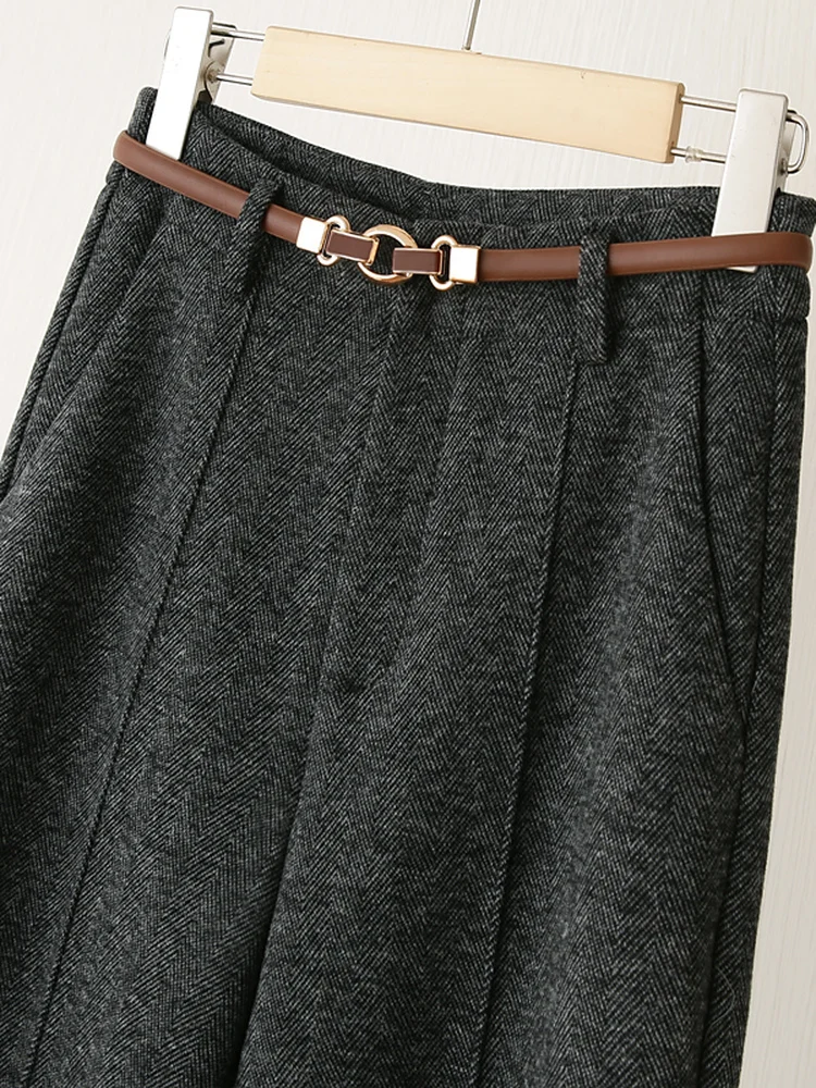 Thiened ウールストレートレッグパンツ レディース 秋冬 暖かい カジュアルパンツ 快適な着用 通勤 スリーワイドウエスト