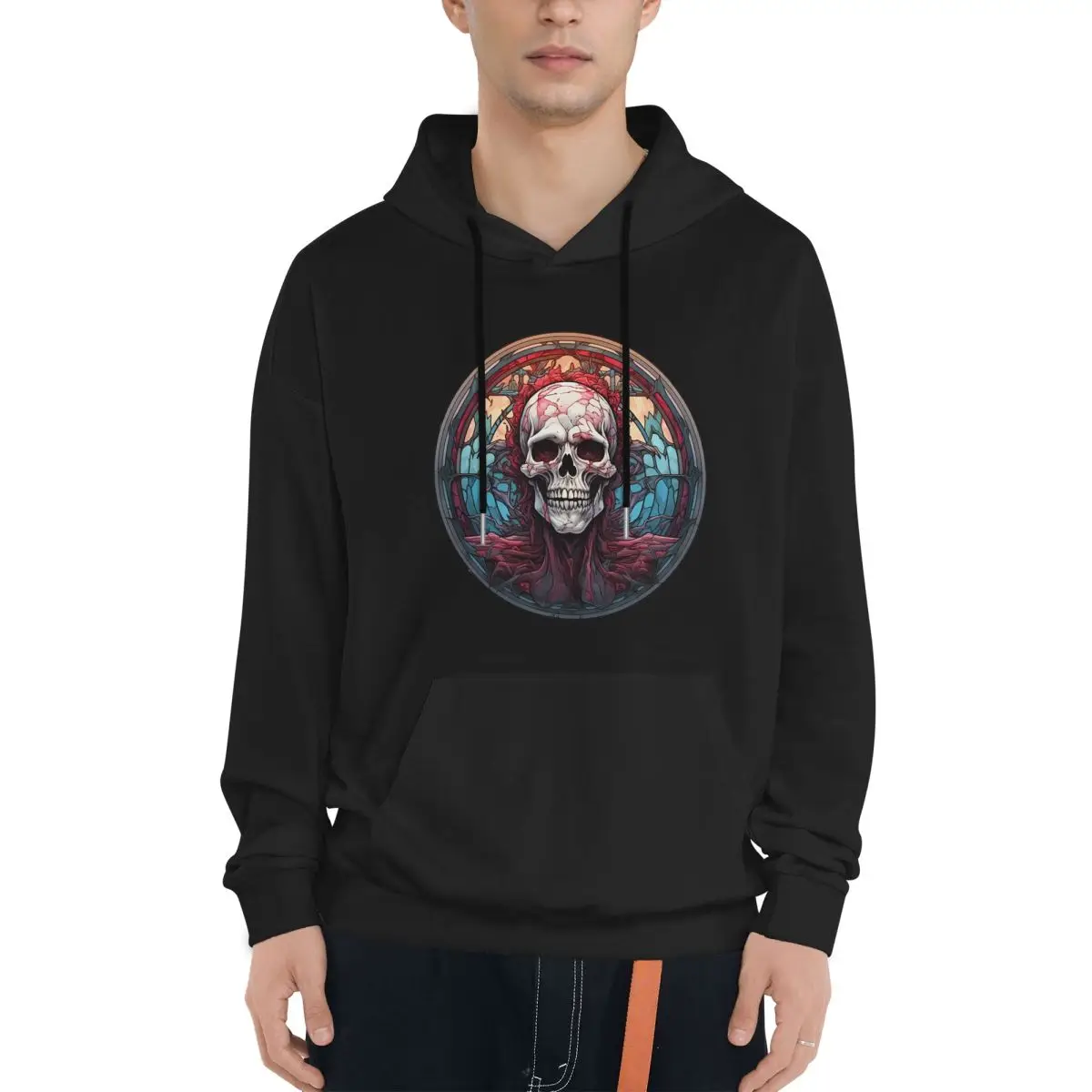 Funny Skull Men's Durable Hooded Sweatshirts Long Sleeve Casual Waffle Knit Pullover Hoodies with Sturdy Kanga Pocket