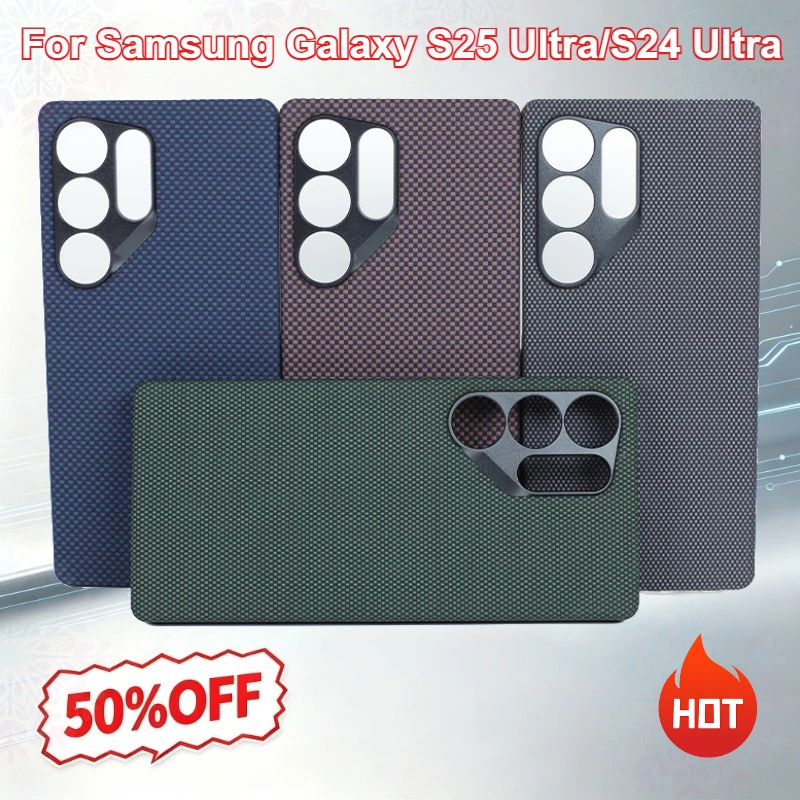 Aramid Fiber Hard Phone Case for Samsung Galaxy S25 Ultra S24 Ultra Magnetic Shock‑Resistant Ultra‑Thin Protective Back Cover