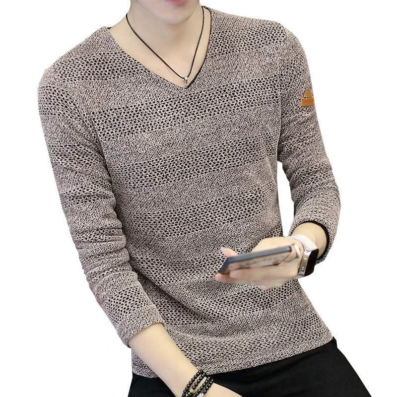 เสื้อกันหนาวถักชายไม่มีHoodieเสื้อผ้าผู้ชายสีแดงPulloversไอคอนVคอขายClassic Street ElegantดึงOversizeเกาหลีแฟชั่นA