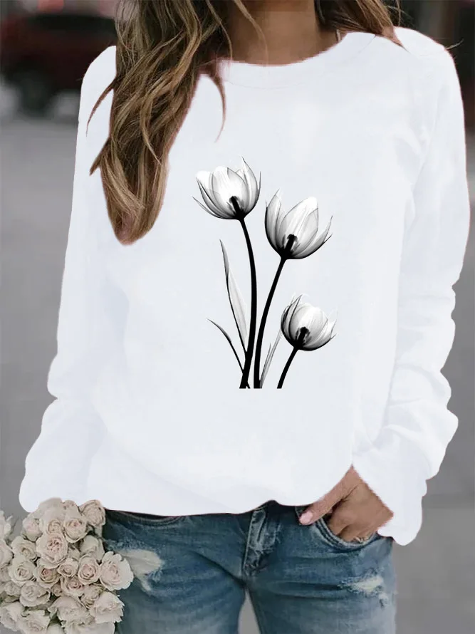 

Autumn top long sleeved minimalist floral American sweatshirt with raglan sleeves, versatile and popular sweatshirtWA2