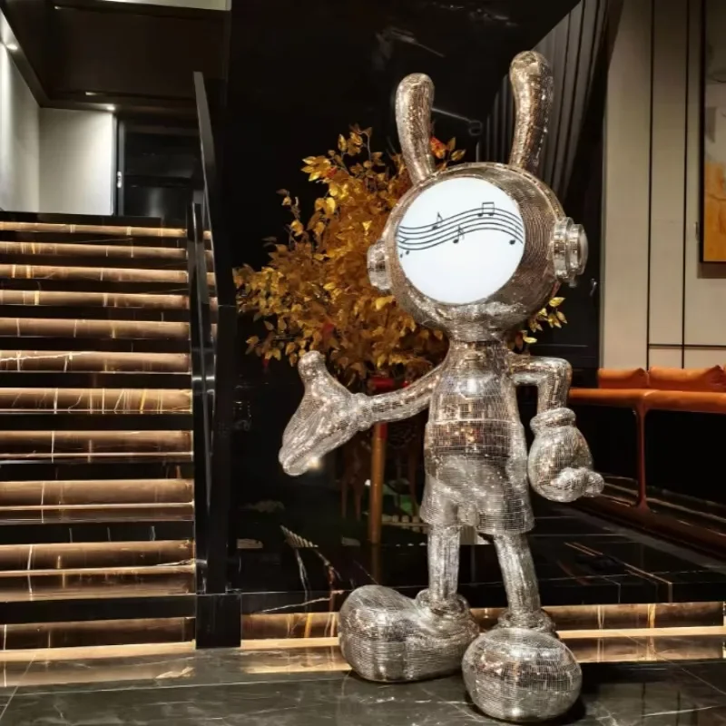 High Quality Resin Welcome Rabbit Sculpture Artistic Floor Ornament for Home Hotel Mall Exhibition Hall Decoration