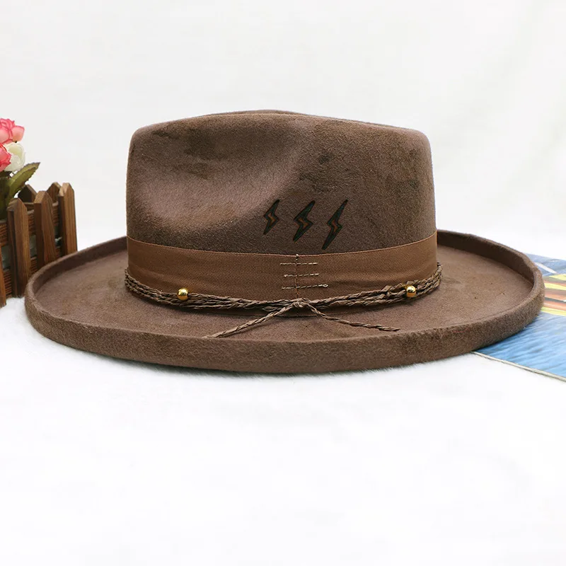 wool cowboy hats men hat felt male fedora with knot  felt hat for summer jazz disco hat for men black fedora hat  wool  hat