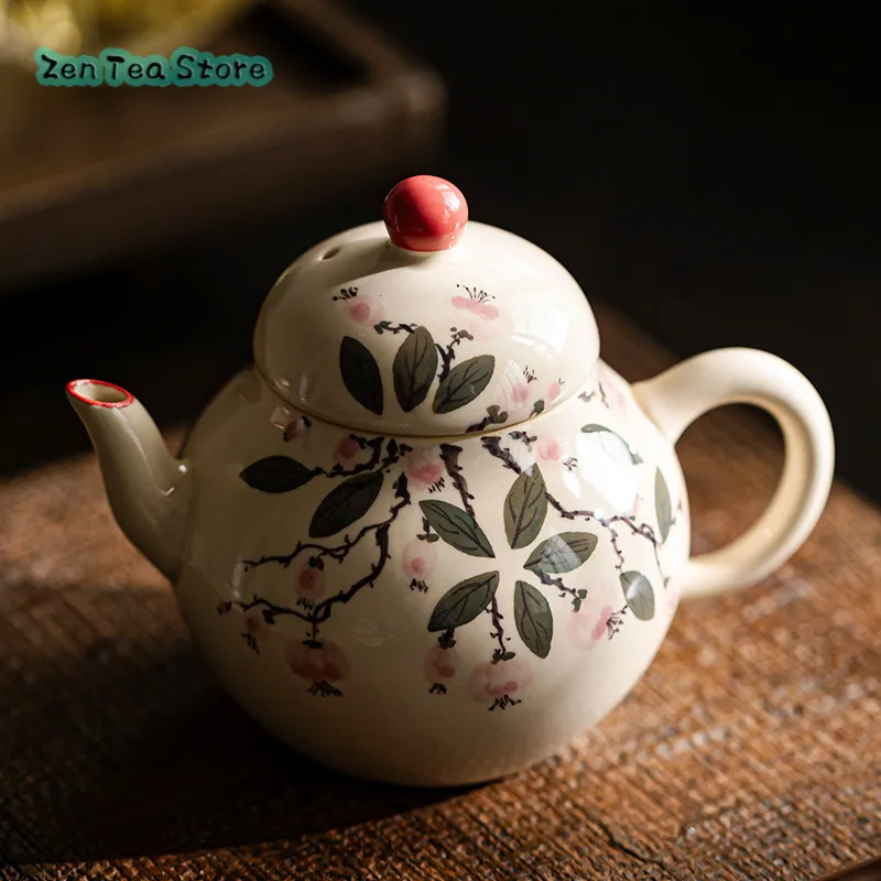 Wood And Ash Hand-painted Falling Flowers Wishful Pot Teapot Teapot Ceramic Home New Chinese Tea Single Pot Kung Fu Tea Set