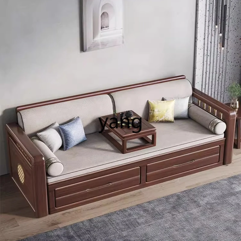 

LMM new Chinese walnut all solid wood sofa bed telescopic bed household simple