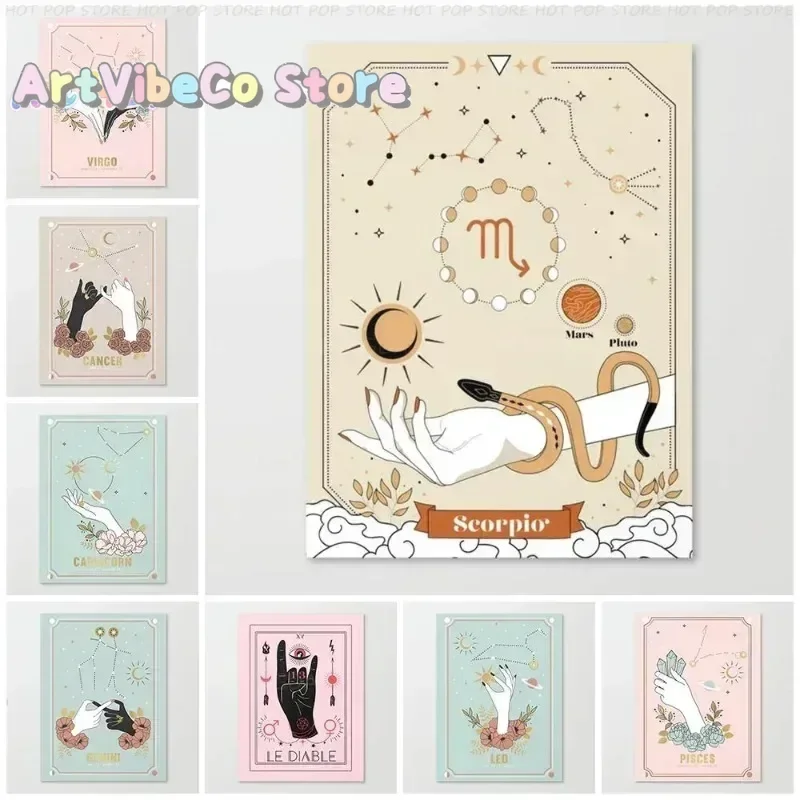 Bohemian Zodiac Canvas Painting Cancer Capricorn Gemini Wall Art Poster Nordic Modern Cartoon Picture Home Decor Living Room