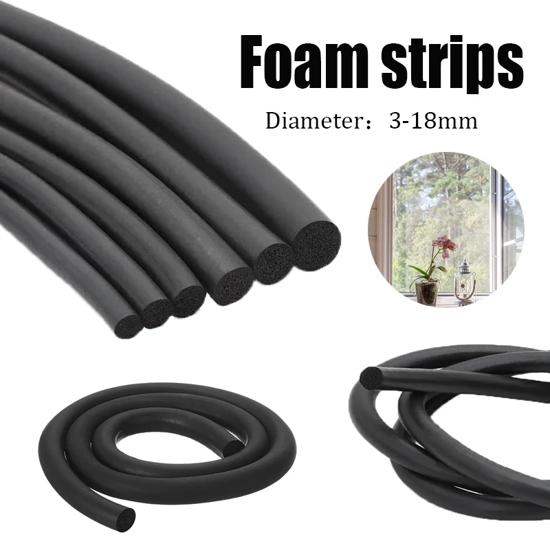 3/1m de diâmetro 3/4/5/6/7/8/10/12/15/18mm tira de vedação preta sólida tira redonda de borracha nitrílica, espuma de borracha epdm preta