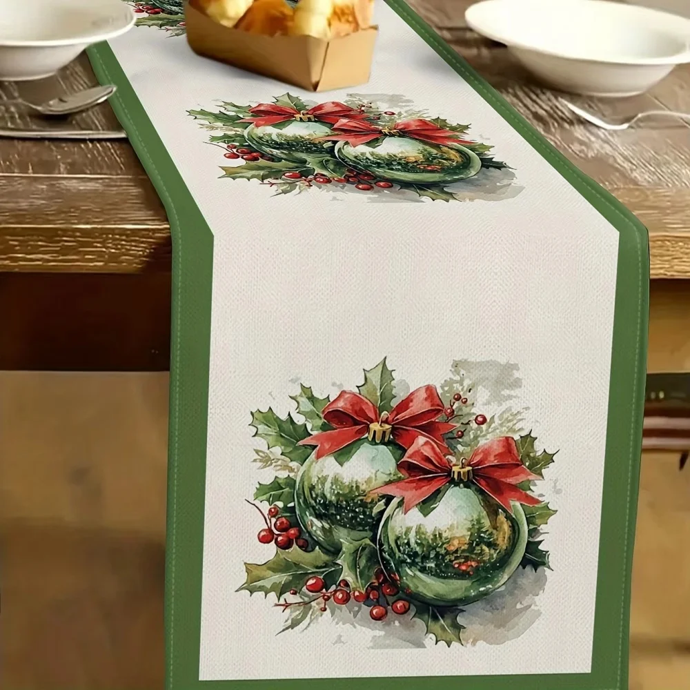 Christmas table runner with festive holly berry pattern for kitchen table Christmas party New Year decoration
