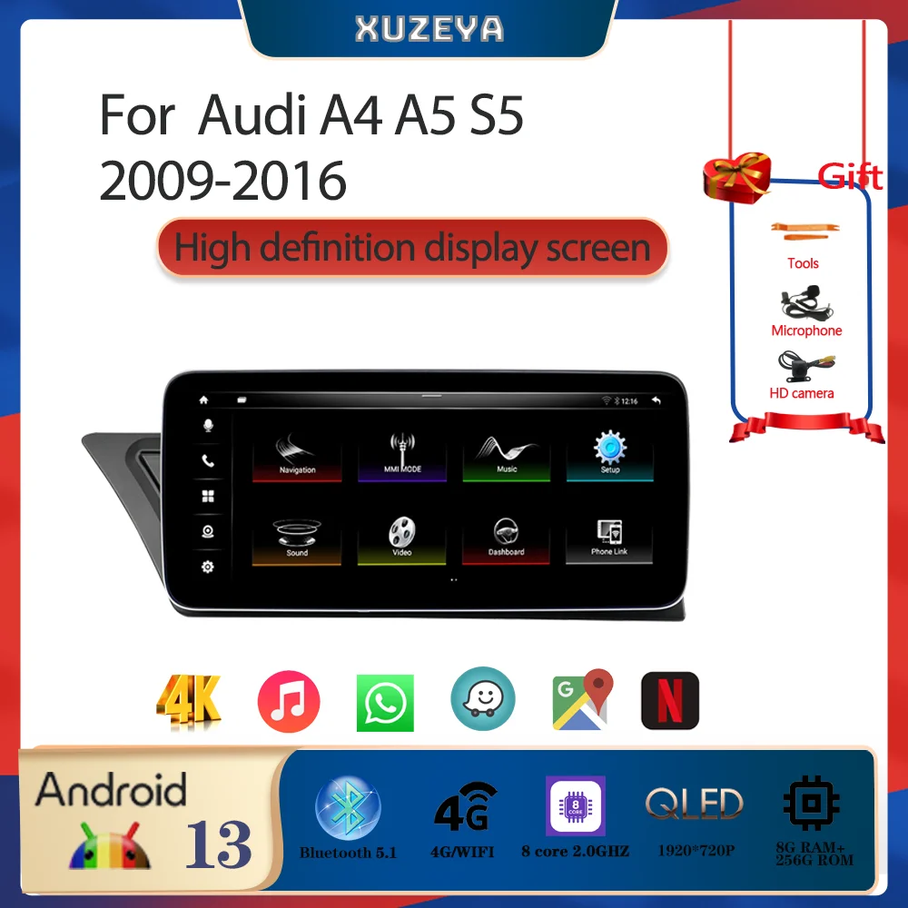 

12.3inch Android13 For Audi A4 A5 S5 2009-2016 Redio GPS Carplay 5G Navigation HD Came Multimedia Player