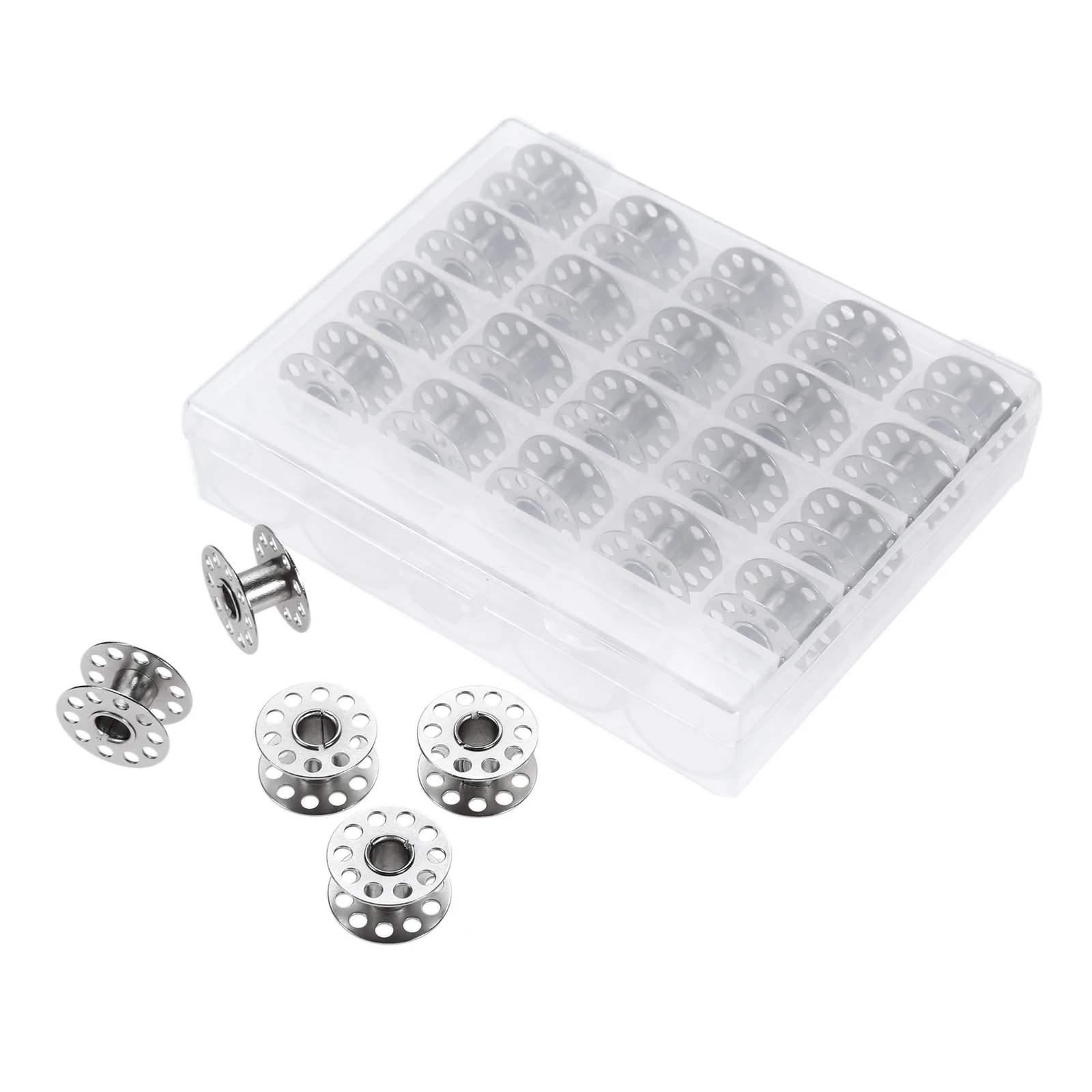 25p Metal Bobbins/Clear Sewing Machine Bobbins Spools Empty Bobbins Spools Plastic Storage Box For Home Sewing Accessories Tools