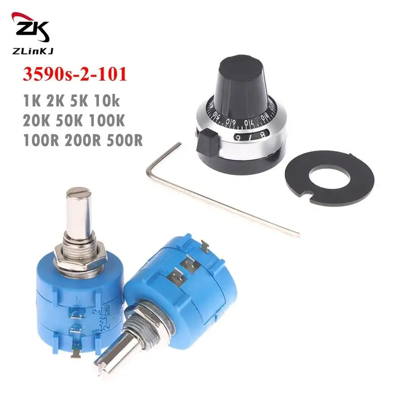 3590s-2-101 1K 2K 5K 10k 20K 50K 100K 100R 200R 500R  Precision Multi- Turn Potentiometer Adjustable Resistor High Quality