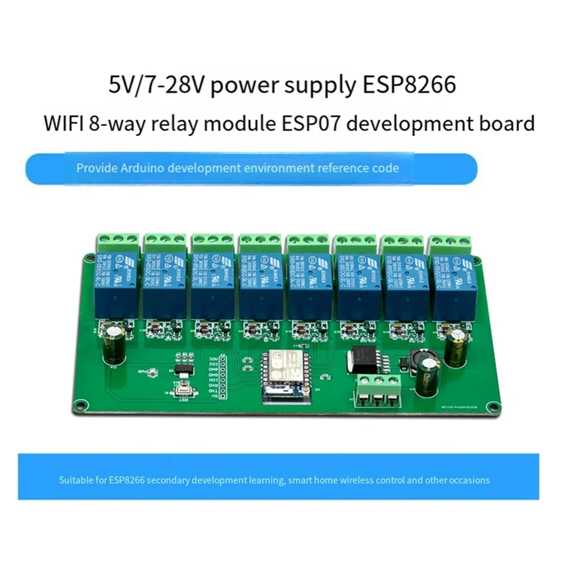 AK51-Relay Module ESP-07 8 Way WIFI Module 5V/7-28V Power Supply ESP8266 Development Board Secondary Development Module