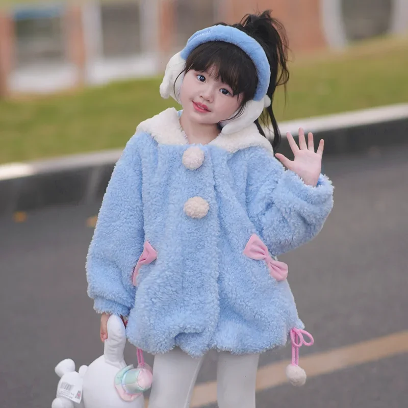 

Cinnamoroll Anime Sanrio Lovely Doll Soft Warm Long Sleeve Coat Cute Cartoon Children Kawaii Fleece Hooded Jacket Gifts for Kids