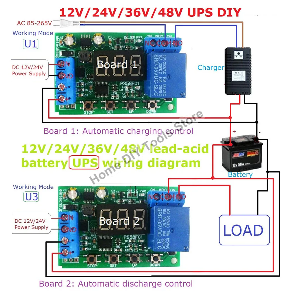 DC0-60V自動カットバッテリー充電器制御電圧過電圧保護UPS鉛酸18650