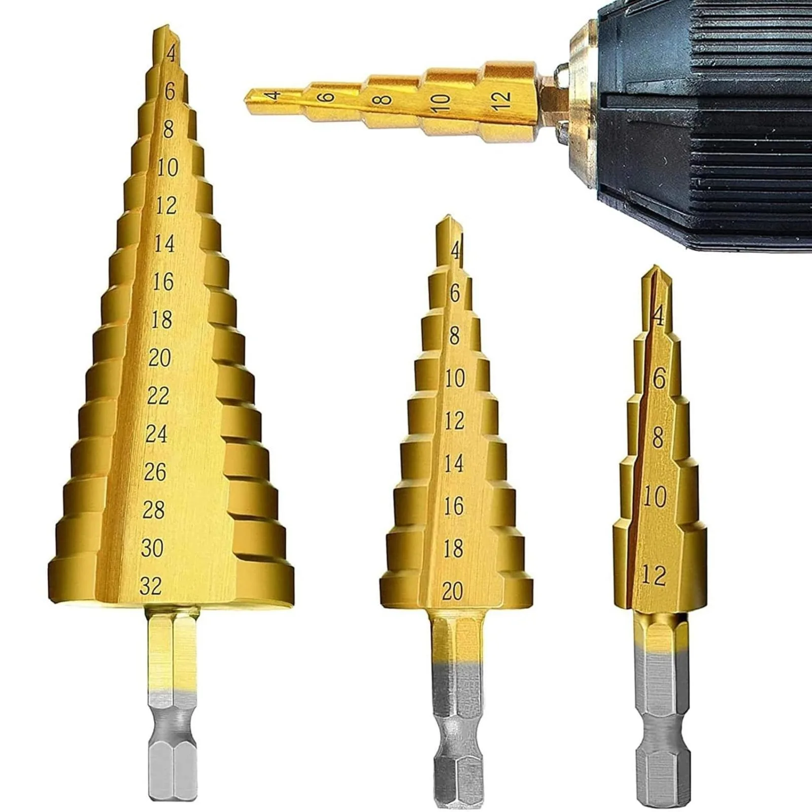 

4-32 mm 4-20 mm HSS Titanium Coated Step Drill Bit High Speed Steel Metal Wood Hole Cutter Cone Drilling Tool