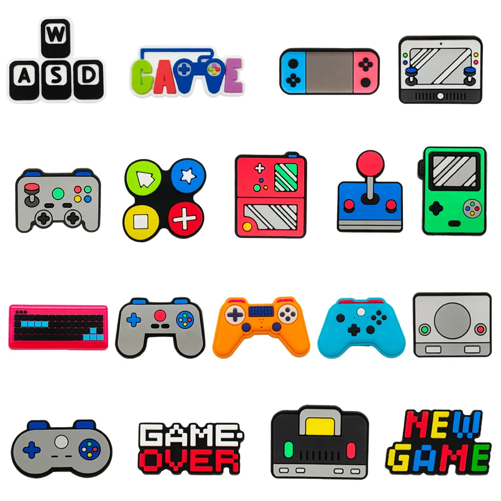 

18PCS Cool Play Game Console Shoe Charm cartoon Adventure PVC Decorations high-quality Detachable Waterproof For Party Gifts