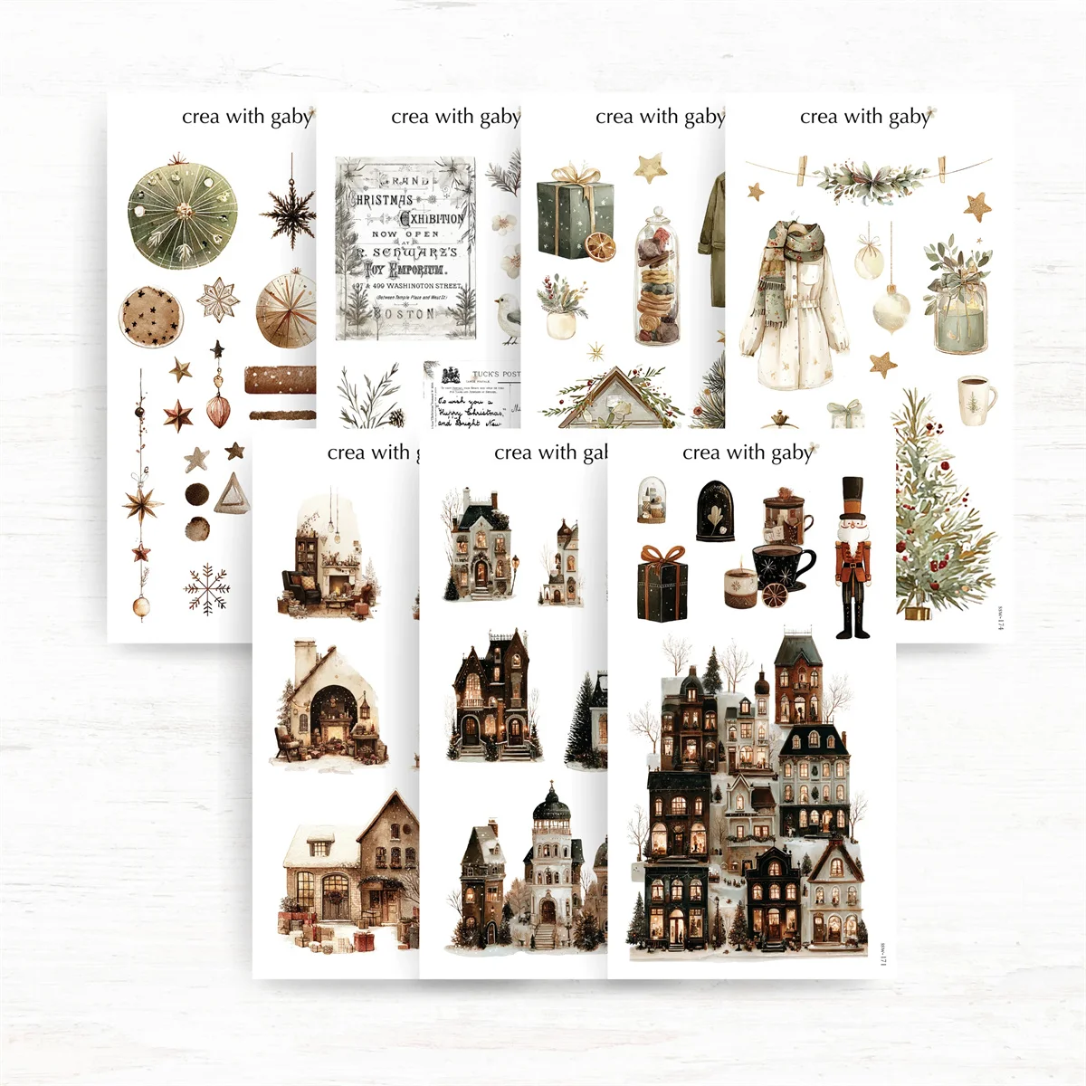 

Creawithgaby Vintage Chirstmas Wishes Sticker Sheet for Card Making Planner DIY Decorative Sticker