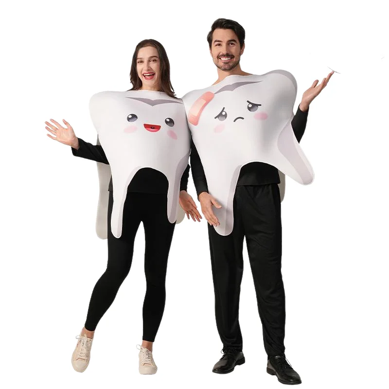 

Zawaland 2Pcs/set Teeth Party Costume Women Men Carnival Disguise Clothes Funny Couple Show Outfit Sponge Festival Jumpsuits