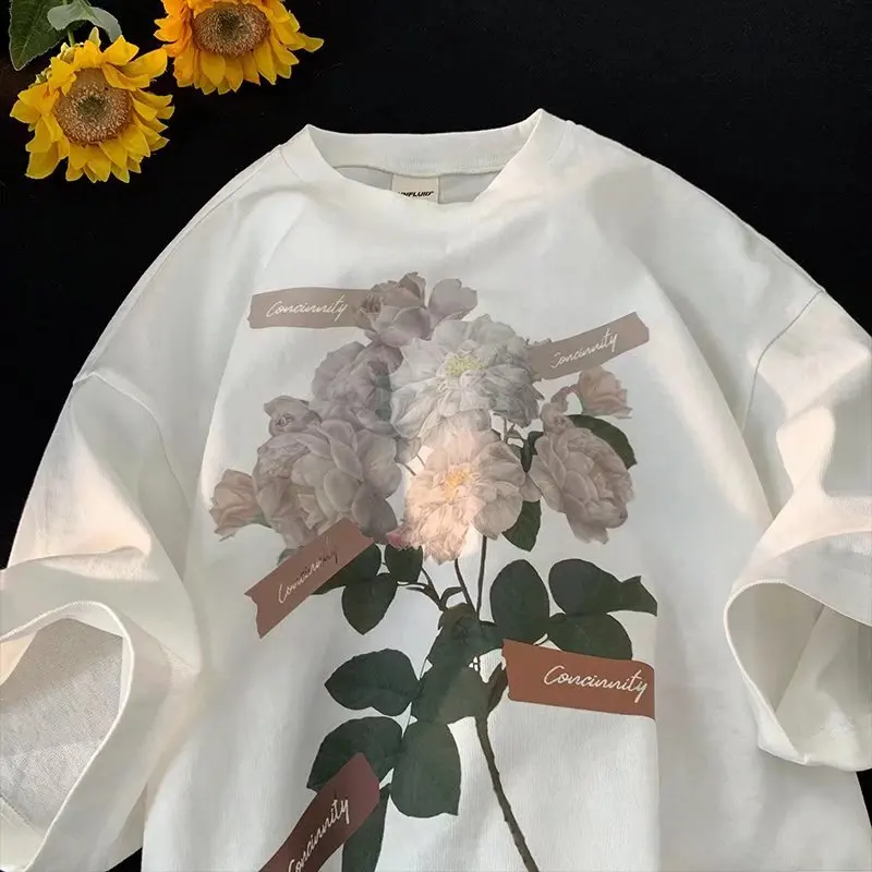 

Summer Men And Women Cotton T Shirt Cat Pattern Printing Short-sleeved Loose Design Couple Half Sleeved Hip Hop Y2k Oversized