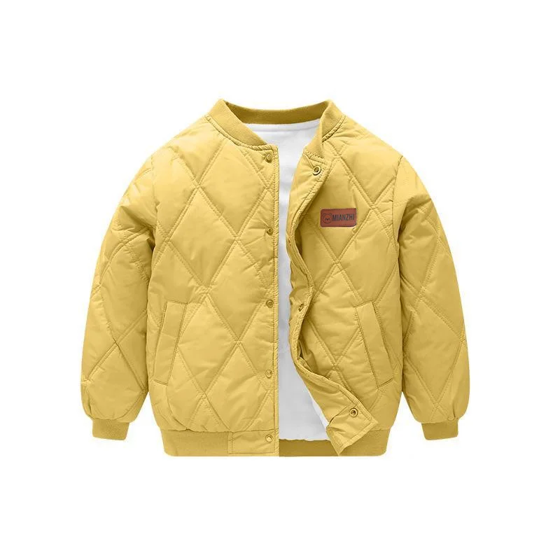 4-10 Years Boys Jacket Spring Autumn New Solid Color Lining Plush Thick Warm Baseball Coat For Teen Kids Cotton Casual Outwear