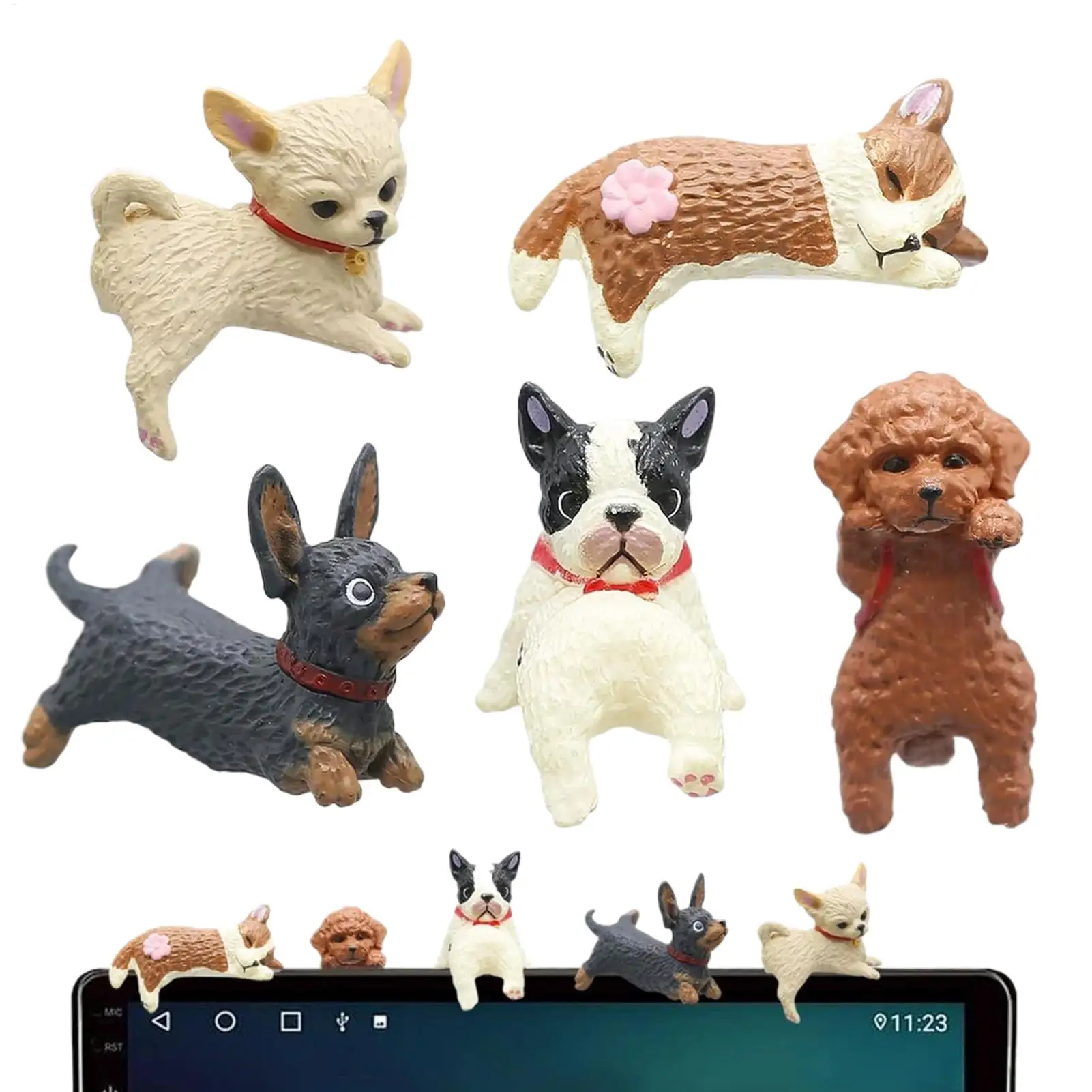 

5PCS Mini Dogs for Monitor Car Dashboard Decoration Computer Monitor Decorations for Dog Lovers Collectors Gamers