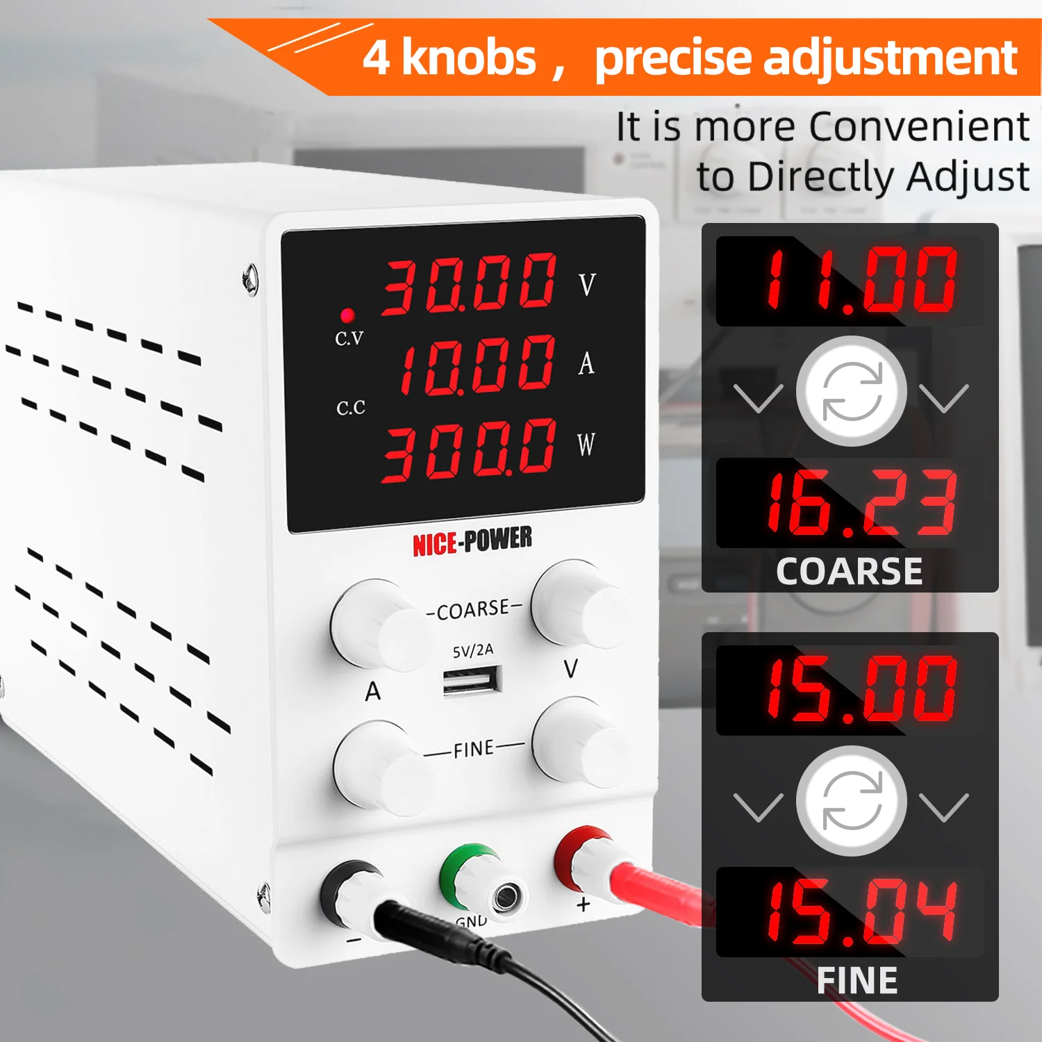 Imagem -04 - Fonte de Alimentação Led Bench Fonte de Alimentação Comutada Usb 5v 2a Charging Port Regulador de Estabilidade de Tensão Reparação 24v 12v 10a 300w