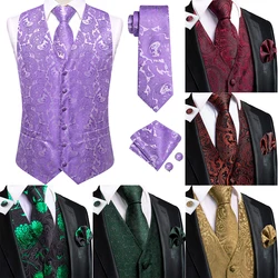 Gilets violets élégants pour hommes, veste en fibre jacquard Paisley, boutons de manchette Hanky, gilets imbibés de cachemire, mode de mariage, 4 pièces