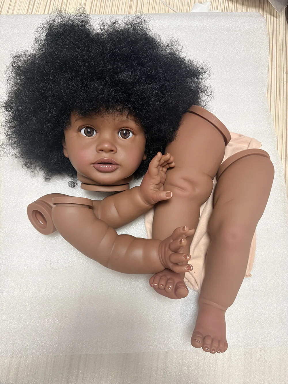 NPK 26inch Reborn Pippa Dark Skin Realistic Unassembly DIY Doll Kit Already Painting Doll Parts with Cloth Body Include
