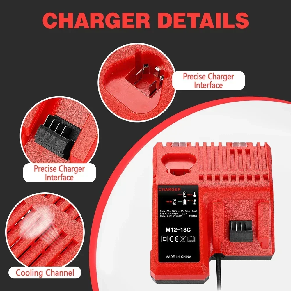 Professional M12-18C Li-ion Battery Charger for Milwaukee 12 V 14.4V 18V C1418C 48-11-1815/1828/1840 M18 M14 M12 Lithium Battery