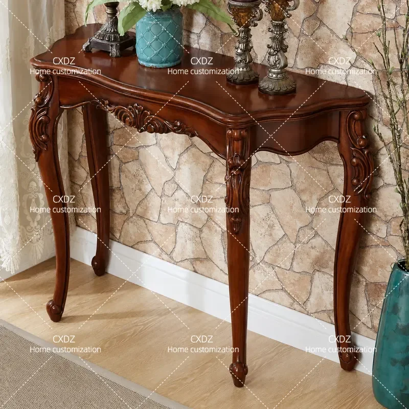 Semi Round Solid Wood Entryway Table Wall Mounted Console Sofa Back Desk for Corridor Hallway Narrow Space Storage Cabinet