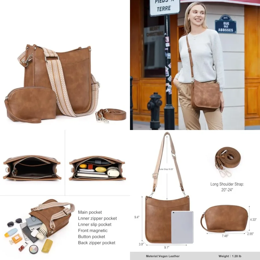 Sacs à main CLUCI pour femmes, sacs à bandoulière en cuir vegan pour femme tendance, 2 sacs hobo avec 2 sangles de guitare réglables