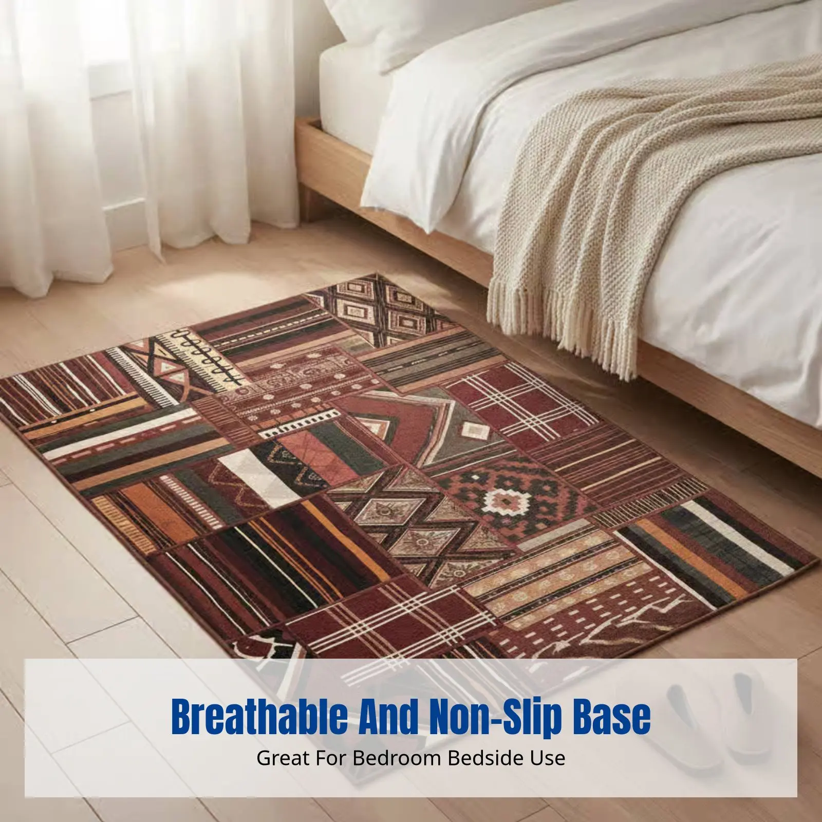 

Bohemian Non-Slip Carpet, Vintage Ethnic Pattern Rug, Washable Thickened Floor Mat for Living Room, Bedroom, Home