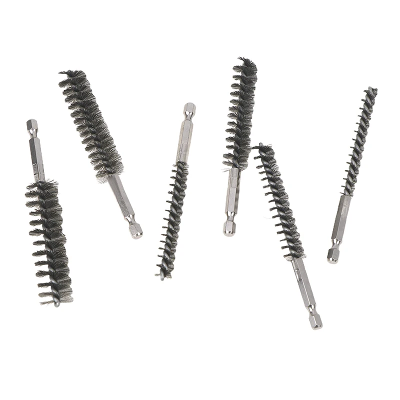 Broca Bore Escova De Limpeza, 1/4 "Hexagonal Handle, Escova De Arame De Aço Inoxidável, Anti-Ferrugem Limpeza De Portas De Tubulação, 8-19mm, 1 Pc, 6Pcs