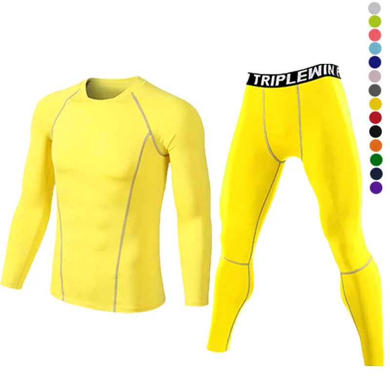 Men Long Sleeve Tracksuits GYM Fitness Tee + Leggings Men's Sport Running Set Yoga Skiing Basketball Football Clothes Suit A1109 view 3
