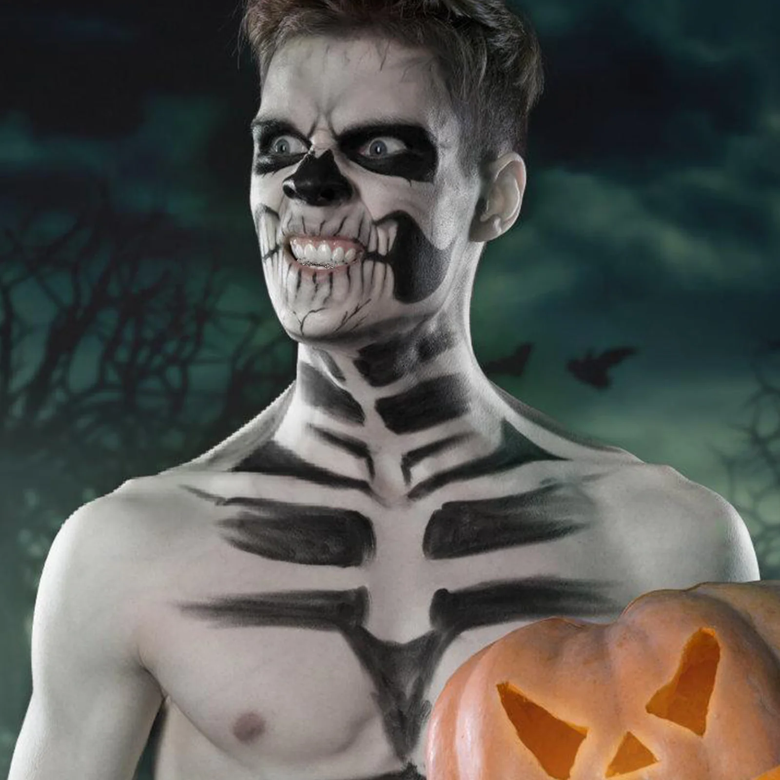 2 szt. Miedziane zęby hip-hopowe, sztuczne nakładki na zęby, odpinane akcesoria na imprezę Halloween, grilli na usta dla mężczyzn, kostium wampira