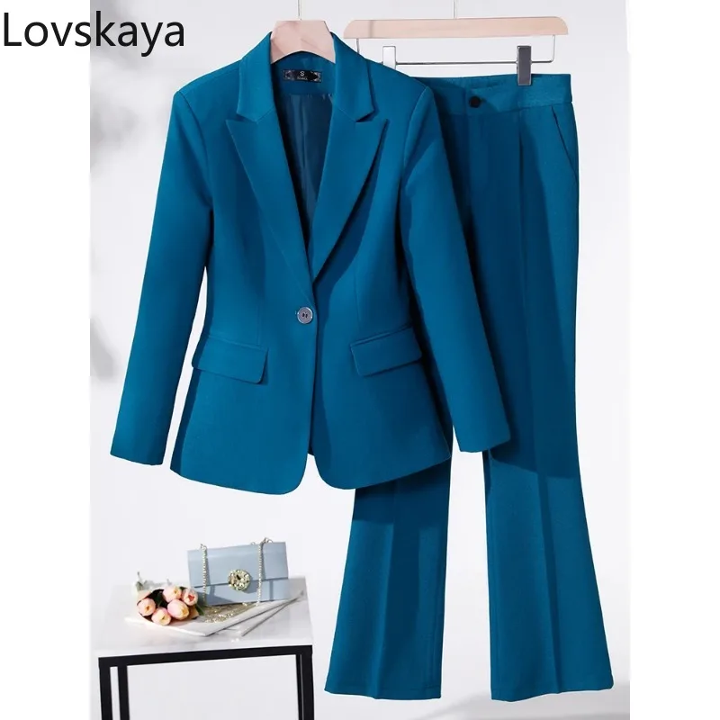 Business Work Wear 2 Piece Set Purple Blue Red Black Long Sleeve Blazer And Trouser Women Pant Suit Formal