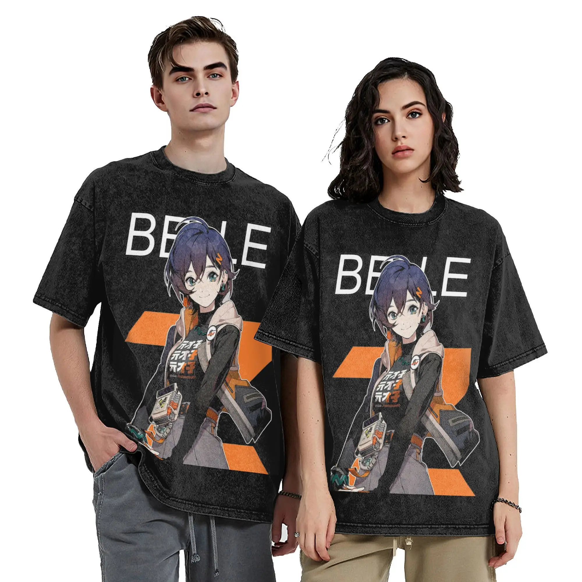 Belle Zenless Zone Zero Belle ZZZ T Shirts Hip Hop Washed Short Sleeve High Street T-Shirt Men Women Streetwear Print Tee Shirt