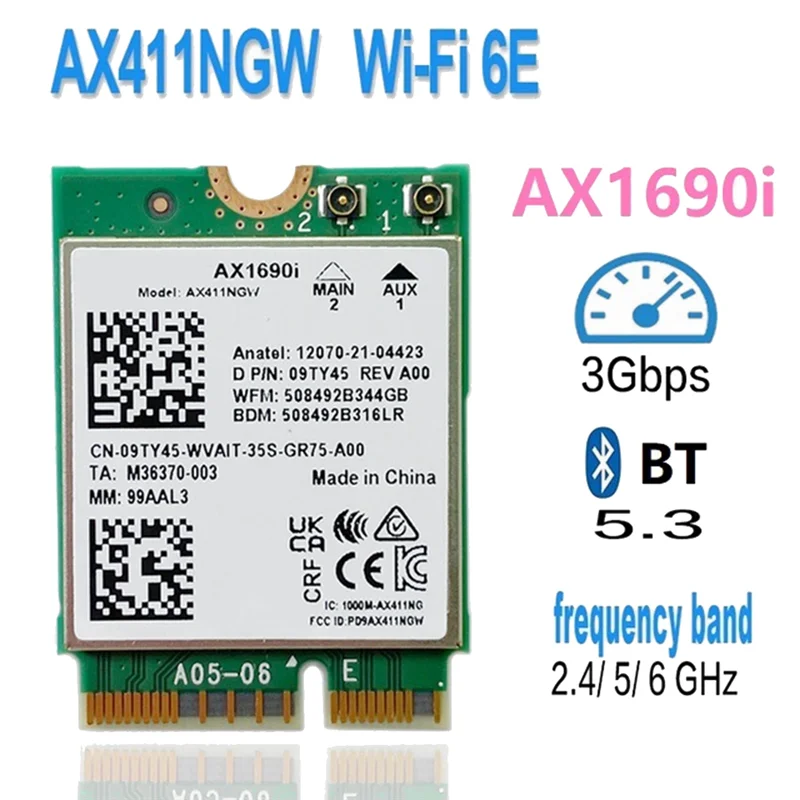 AX1690I WiFi Card AX411 Wi-Fi 6E Speed 2.4 Gbps 802.11Ax 2.4/5/6GHz Bluetooth 5.3 Wireless Module