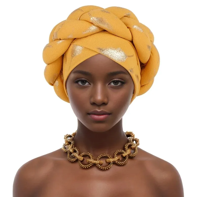 

African Headtie Turban Fashion Summer Autumn African Solid Color Hats Women Head Wraps for Wedding Party Evening Outfits Hijab