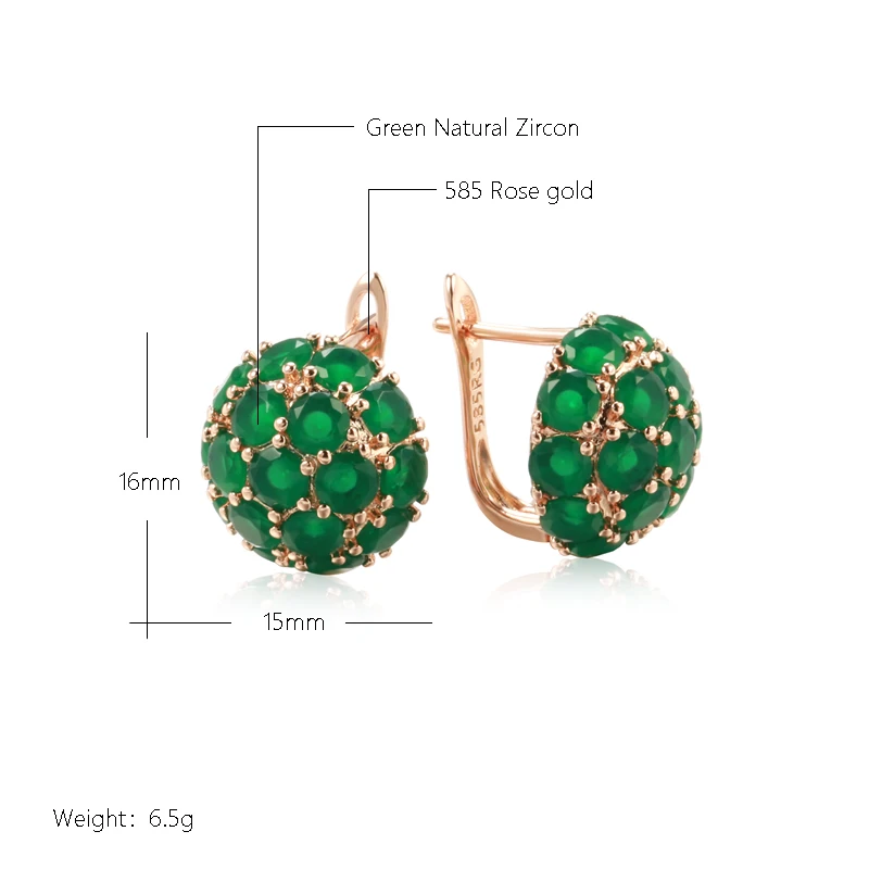 Kinel Unusual Full Sparkling Green Natural Zircon English Earrings for Women Luxury 585 Rose Gold Color Party Daily Jewelry